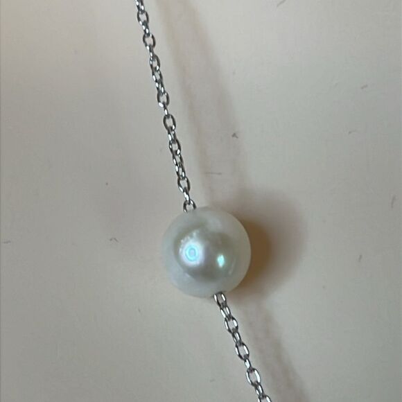 White Edison Pearl Necklace in Rhodium Over Sterling Silver 20 Inches - Picture 3 of 9